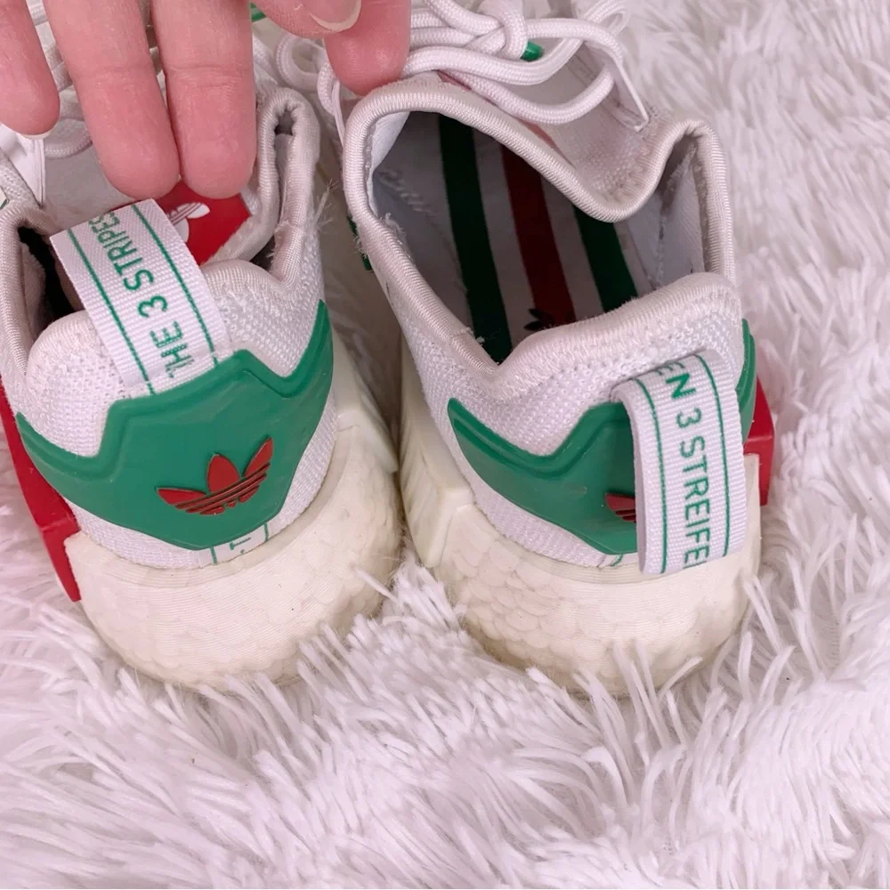 Adidas Kids White,‎ Red, and Green nmd Sneakers
